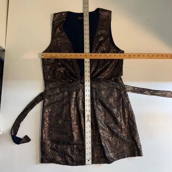 Free People Dress Women 6 Navy Gold Sequins Paris Rock Sleeveless Tie Front Mini - Picture 6 of 12